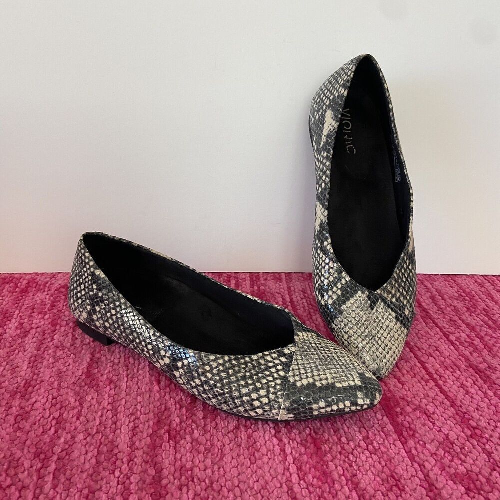 Vionic Caballo Pointed Toe Ballet Flats Natural Snake Print Leather Size 6.5